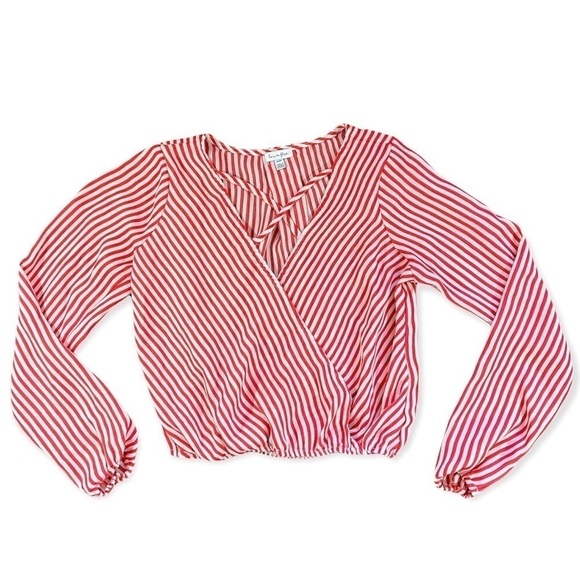 Love Fire Candy Stripe Long Sleeve Crop Top Blouse sz M - Picture 2 of 13